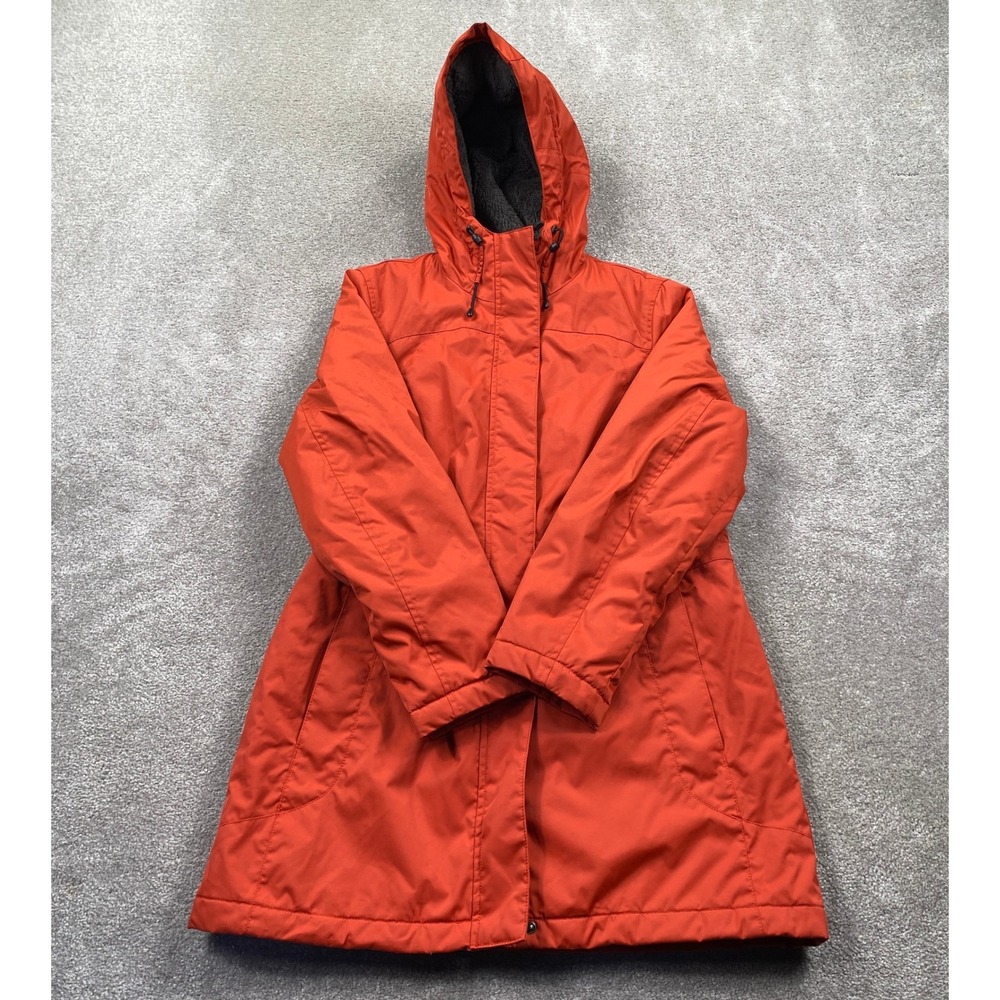 L.L.Bean Womens Orange Hooded Parka Jacket Size S Pet Water Resistant Lined